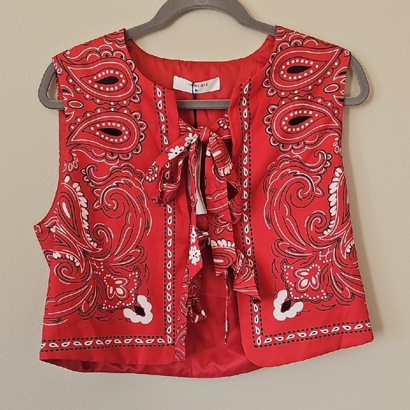 Commense Red Paisley Tie-Front Top - Picture 1 of 4